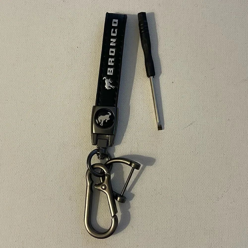 Bronco Key Fob Keychain in Black Leather NWT
